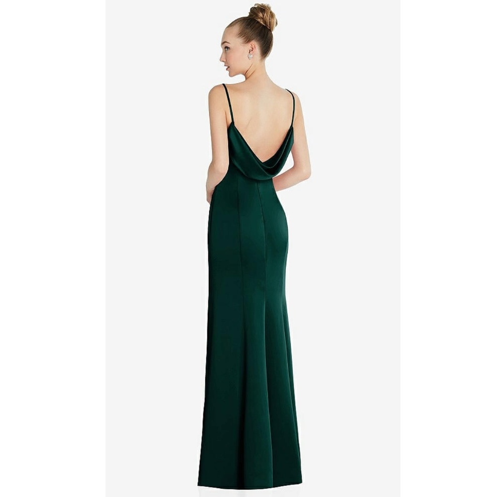 After Six: DRAPED COWL-BACK PRINCESS LINE DRESS WITH FRONT SLIT IN EVERGREEN